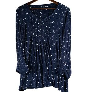 Kim Rogers Womens XL‎ Blue White Print Long Sleeve Tunic Top